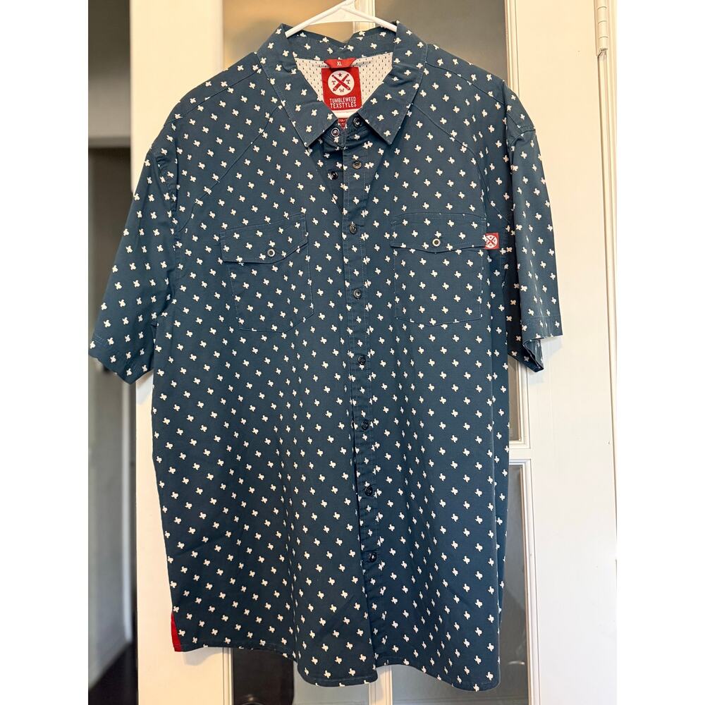 Tumbleweed Textyles Men’s XL Texas Print Western Snap Button Shirt short sleeve